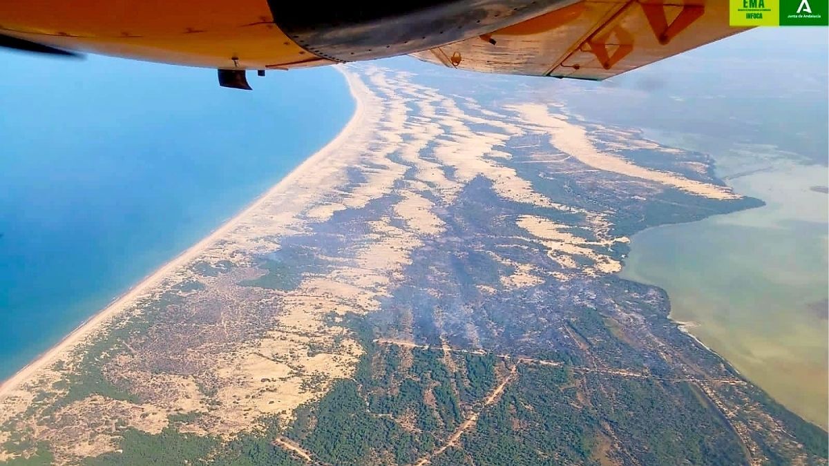 Tres medios aéreos se incorporan a las tareas de extinción del incendio de Doñana