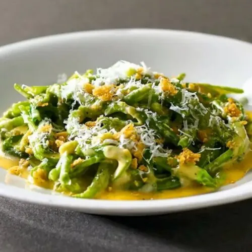 Judías verdes a la carbonara de Albert Adriá