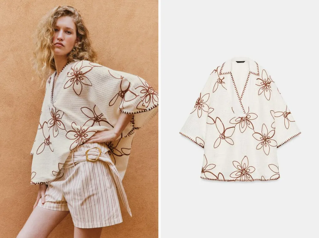 Kaftan blanco con flores de Zara. (PVP: 49.95€)