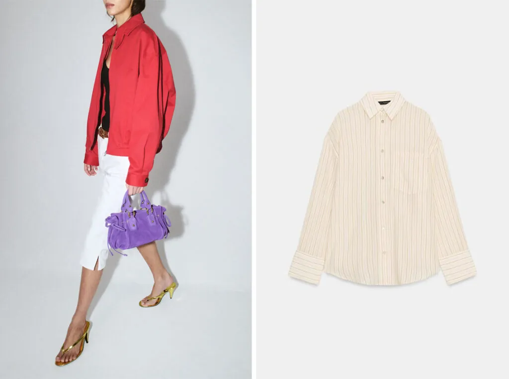 MANGO Pantalón blanco. (PVP: 19.99€) // ZARA Camisa oversize de rayas. (PVP: 19.95€)