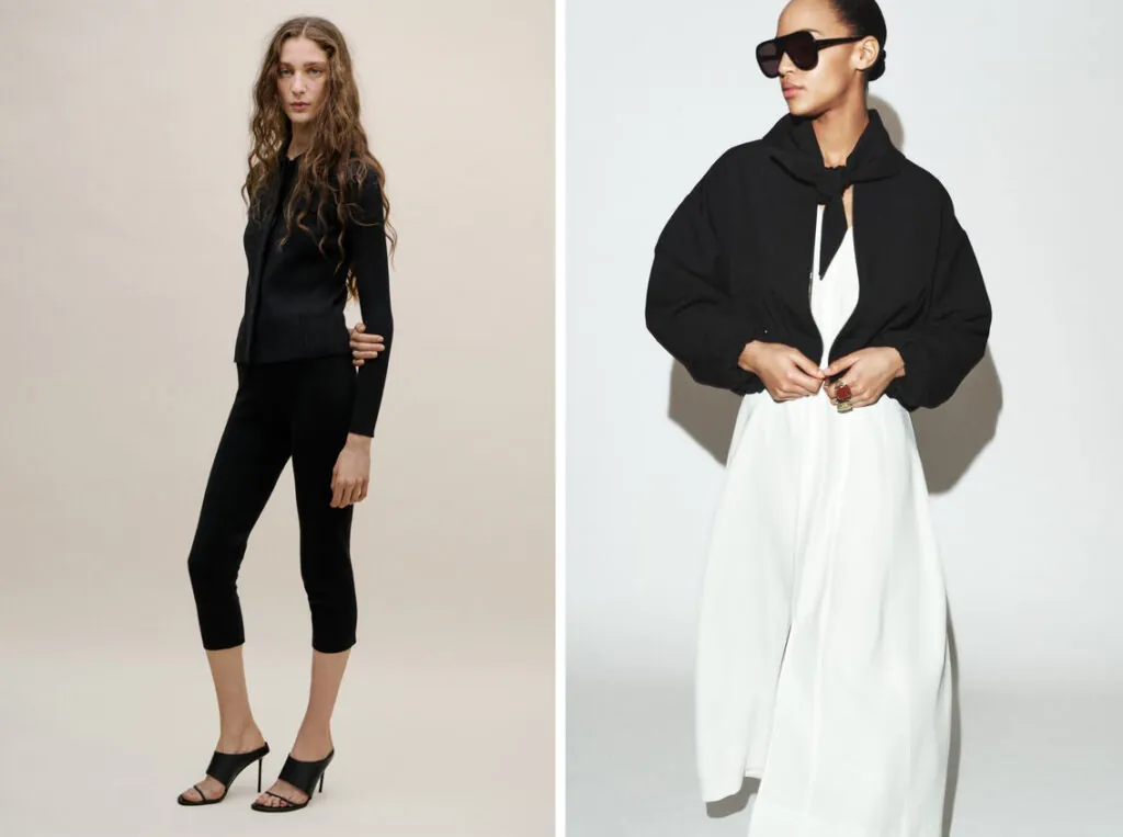 MANGO Pantalón capri negro. (PVP: 39.99€) // ZARA Bomber con pañuelo. (PVP: 17.99€)