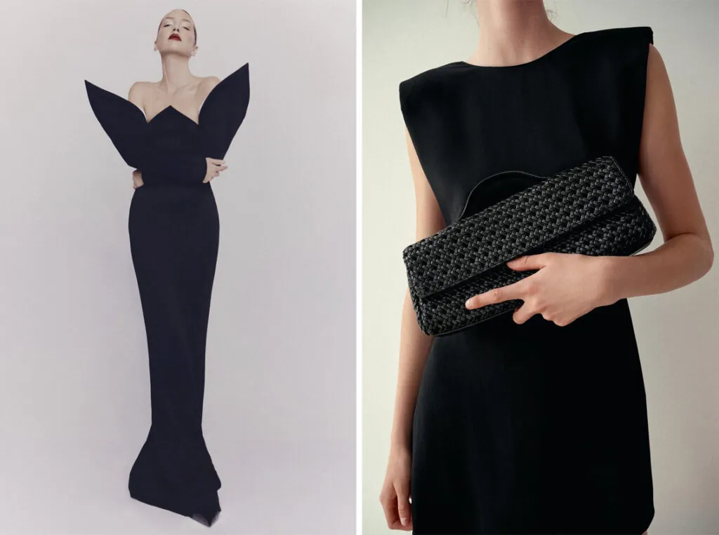 Vestido de fiesta de Mario Salafranca y cartera negra de Zara. (PVP: 39.95€)