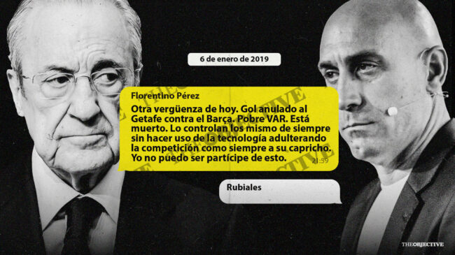Los 'whatsapps' de Florentino a Rubiales por los arbitrajes post-Negreira: «Otra vergüenza más»