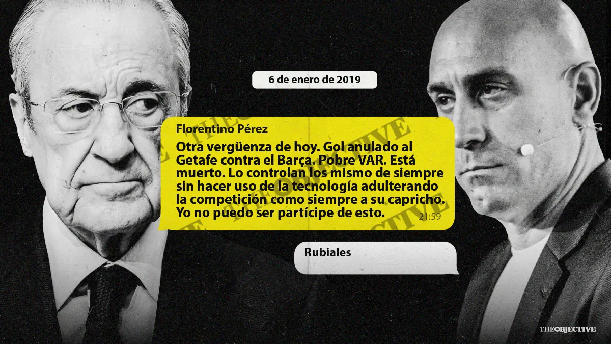 Los ‘whatsapps’ de Florentino a Rubiales por los arbitrajes post-Negreira: «Otra vergüenza más»