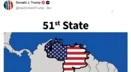 Trump publica un mapa con Venezuela pintada con la bandera de EEUU y como el estado 51