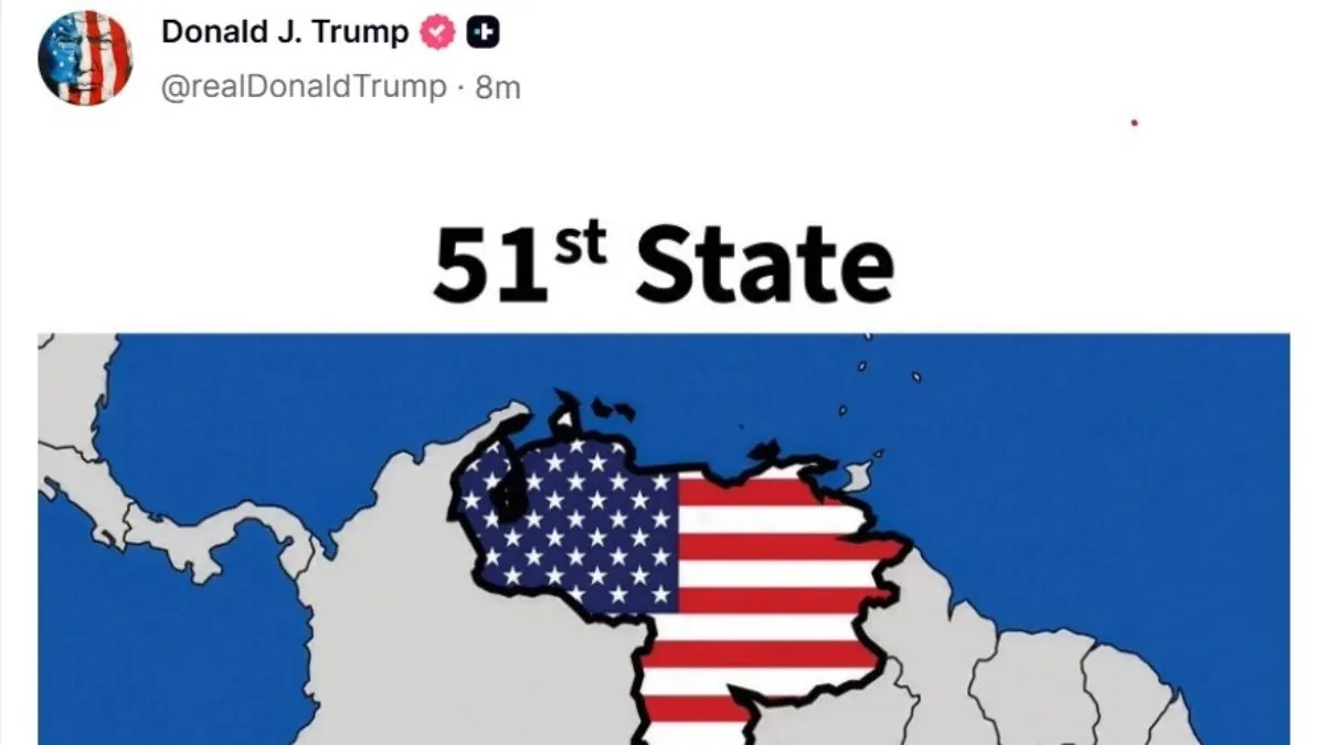 Trump publica un mapa con Venezuela pintada con la bandera de EEUU y como el estado 51