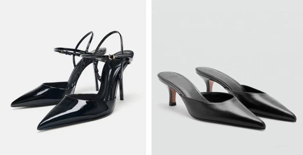 ZARA Zapatos de tacón de charol. (PVP: 29.95€) // MANGO Mules negros. (PVP: 49.99€)