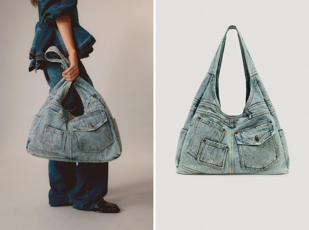 Maxi bolso denim con bolsillos de Zara. (PVP: 49.99€)