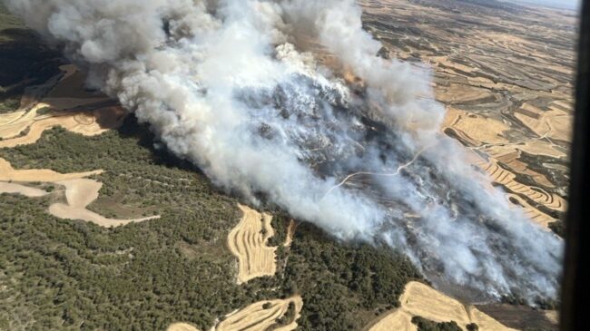 El Gobierno de Aragón activa a la UME para hacer frente al incendio de Leciñena (Zaragoza)