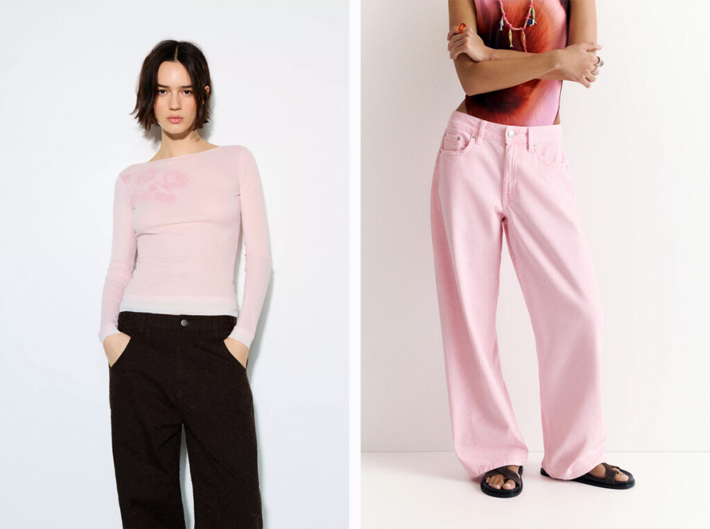 Camiseta de manga larga (PVP: 9.99€) y vaqueros en color rosa (PVP: 29.99€) de Pull & Bear