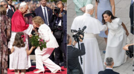 La genuflexión de Letizia y Sofía al Papa, a examen: «Los besos de la reina emérita son muy 'old school'»