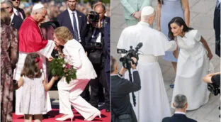 La genuflexión de Letizia y Sofía al Papa, a examen: «Los besos de la reina emérita son muy 'old school'»