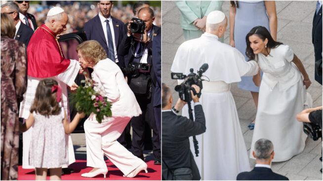 La genuflexión de Letizia y Sofía al Papa, a examen: «Los besos de la reina emérita son muy 'old school'»