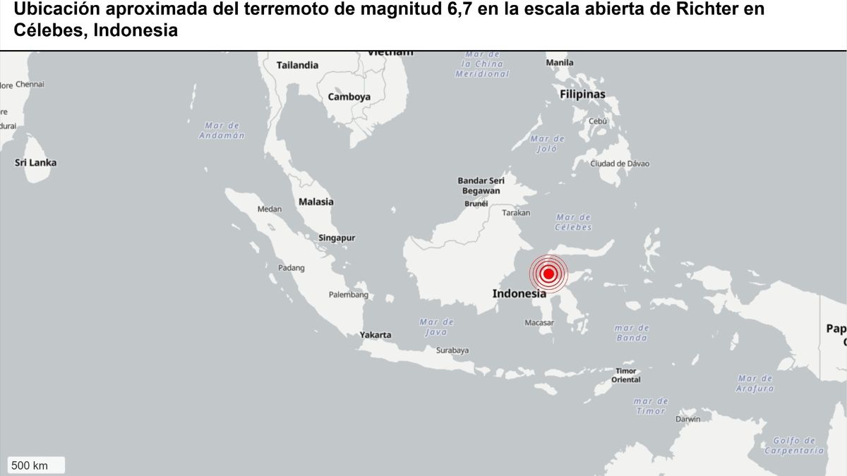 Registrado un terremoto de magnitud 6,7 en Célebes, en el centro de Indonesia